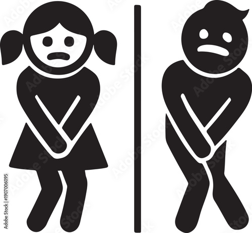 Print WC Restroom Sign Icon – Male and Female Urgent Toilet Symbol (Editable Vector EPS10)