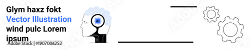 Creative problem-solving, innovation, cognitive processes, brainstorming, mechanism, human-machine interaction. A head with gears ideas and functionality. Problem-solving and innovation