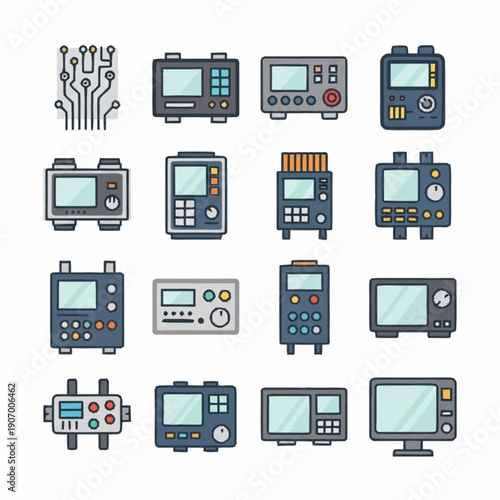 Collection of various electronic circuit boards and measurement devices.