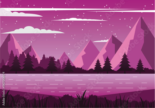 Cozy Lofi Evening Landscape Illustration
