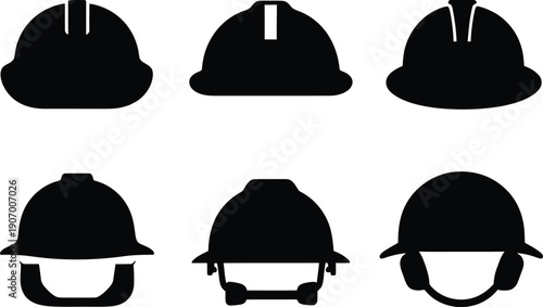 Set of hard hat icon minimal vector art illustration on a white background.
