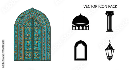 Islamic Architecture Archway Mosque Lantern Decorative Vector Pack
