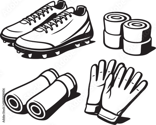 Football Cleats Socks and Gloves Apparel Bundle Line Art.eps