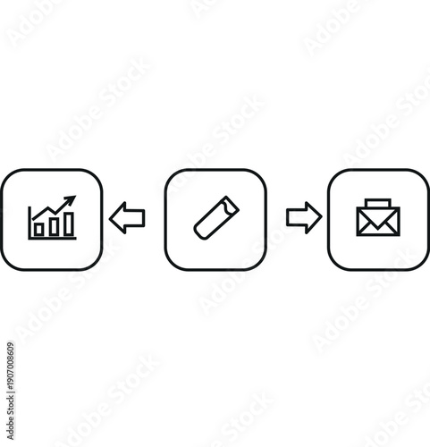 Three-step business workflow with chart edit and briefcase icons