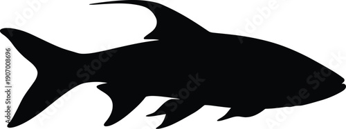 Black silhouette of a shark swimming in the ocean viewed from the side profile illustration