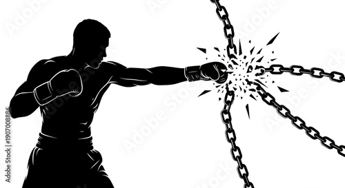 Silhouette Fighter Punch Breaking Chains – Freedom and Strength Concept