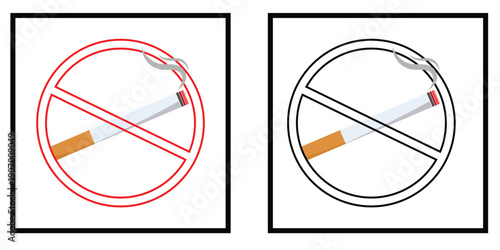 Cigarette icon. Smoke symbol. Smoking room sign. Smoker area or zone vector illustration. Nicotine addiction pictogram. Bad habit concept. Ashtray label. Cigarette simple flat line icon isolated eps 1
