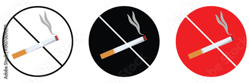 Cigarette icon. Smoke symbol. Smoking room sign. Smoker area or zone vector illustration. Nicotine addiction pictogram. Bad habit concept. Ashtray label. Cigarette simple flat line icon isolated eps 1