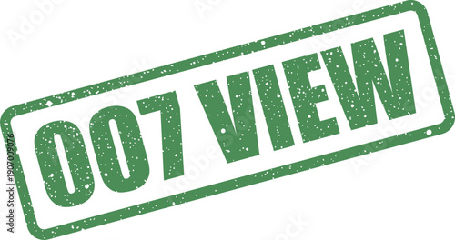 Textured rectangular stamp showing the sequence 007 and the word VIEW, designed with a worn out appearance