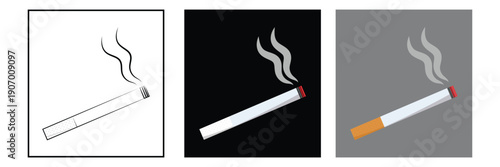 Cigarette icon. Smoke symbol. Smoking room sign. Smoker area or zone vector illustration. Nicotine addiction pictogram. Bad habit concept. Ashtray label. Cigarette simple flat line icon isolated eps 1