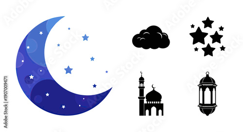 Ramadan Kareem Crescent Moon Mosque Lantern Islamic Background