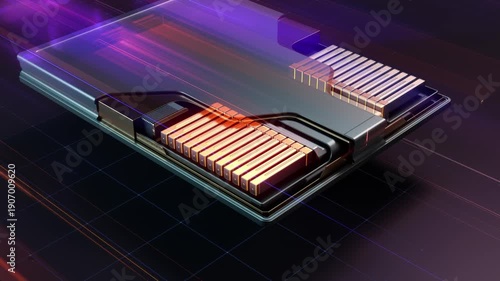 Futuristic electric car energy flow and battery scanning.