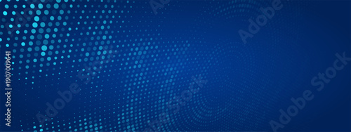 Glowing blue dotted wallpaper. Abstract curved round dot grid texture. Circle halftone pattern background. Dark navy backdrop for technology, business, news, healthcare, medicine design. eps10