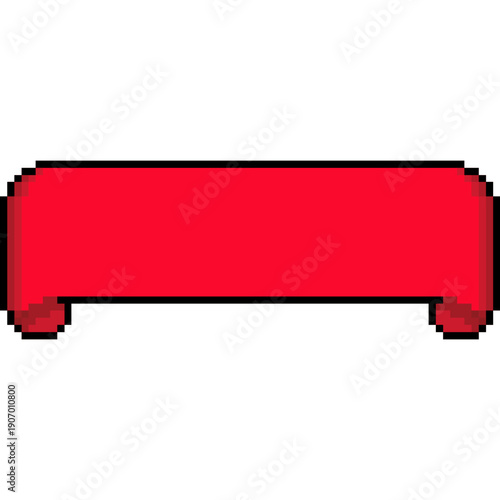Pixel Art Red Scroll Banner, title header Ribbon Frame, Red ribbon for text