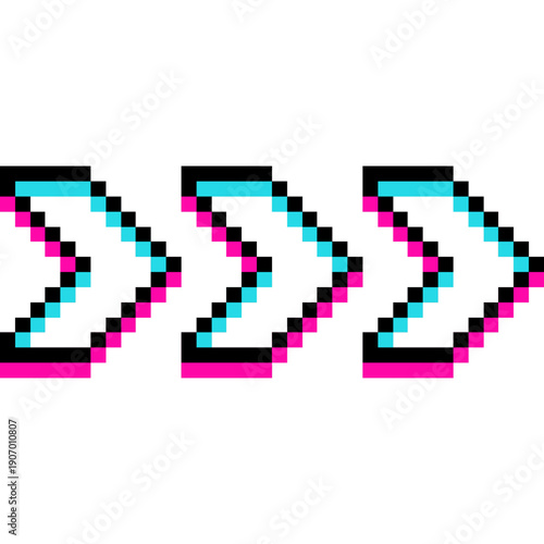 Pixel Art Chevron Arrows Cyan Pink, Direction Indicator, Retro Game Navigation Icon