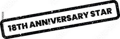 Textured rubber stamp impression displaying 18th Anniversary Star with a diagonal orientation, useful for celebrating significant milestones