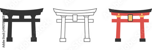 Cultural Spiritual Holidays Torii Gate, Japanese festival vector artwork showing traditional torii gates, spiritual and cultural holiday themes, seasonal celebration symbols, shrine elements