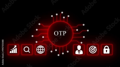 O T P Digital Security Concept with Blue Circuit Board and for Authentication Technology one-time password