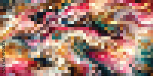 Photos Abstract Pixelated Mosaic of Vibrant Colors and Light.