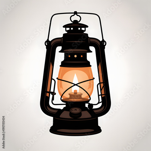 Vintage kerosene lamp with handle and glass chimney lighting transparent background