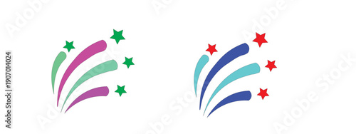 Colorful fireworks or celebratory bursts sparkle with vibrant stars.