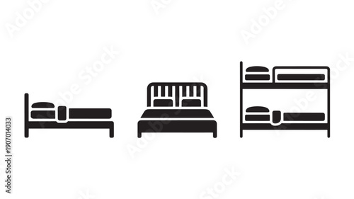 Beds in minimalist style with simple black and white color scheme for interior design and furniture catalog