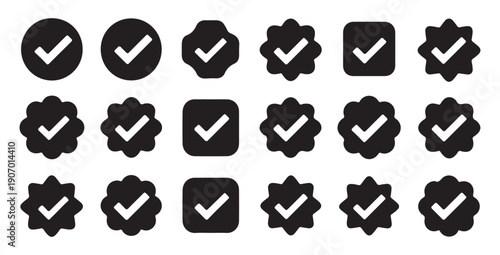 Verified check mark icons set vector collection of approval sign in various shapes