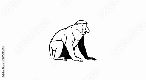 Simple line drawing of a primate with a prominent snout and dark shading