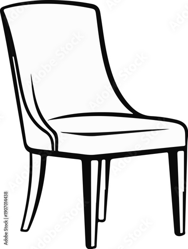 Simple line drawing of a modern upholstered chair with four legs