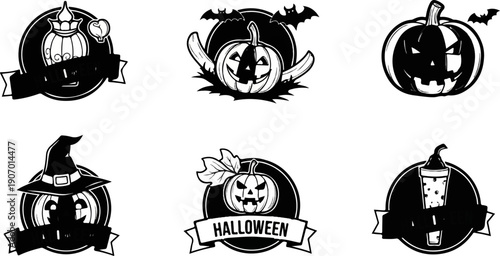 Spooky Halloween icons featuring pumpkins and bats