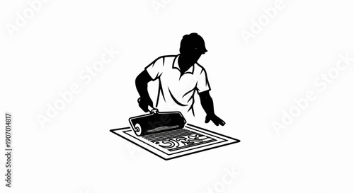 Silhouette of person using a roller on a mat with a pattern