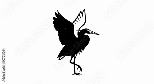 Silhouette of a heron with wings outstretched, mid-stride