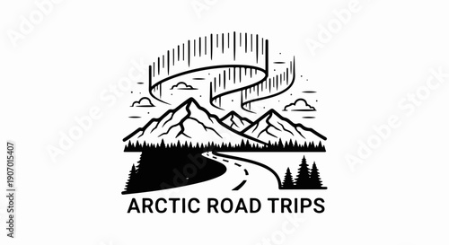 Snowy peaks, winding road, and aurora borealis light up the arctic