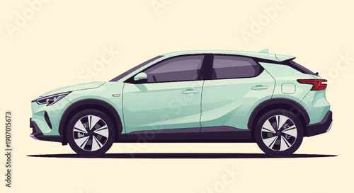 Pixelated mint green crossover vehicle with tinted windows against a cream background