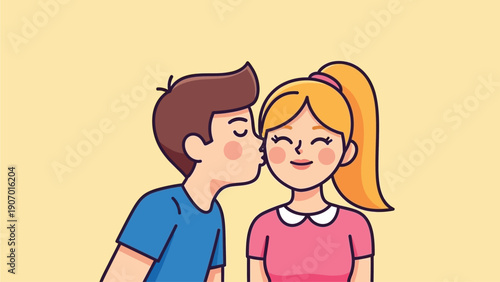 Couple sharing a sweet kiss, celebrating love and affection with a charming illustration of a boyfriend kissing his girlfriend on the cheek