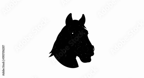 Silhouette of a horse head with expressive eyes, black on white