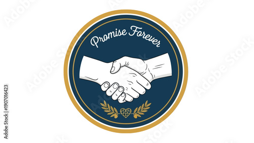 Illustration of a handshake symbolizing agreement and partnership within a circular emblem, representing trust and commitment in business ventures