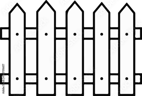 Simple outline illustration of a white picket fence with five posts