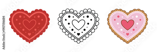 Festive Holidays Heart Shaped Cookie Frosting, romantic holiday treat illustration featuring decorated heart cookies, sweet desserts, seasonal celebration concepts, Valentine’s Day themes, love-