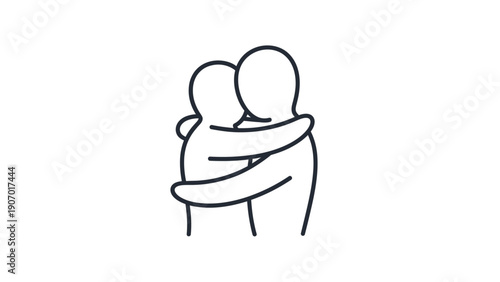 Minimalist line illustration depicting two abstract human figures in a warm embrace, symbolizing support, friendship, and emotional connection in relationships