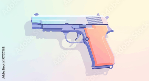Pixelated pistol with peach grip casting a shadow