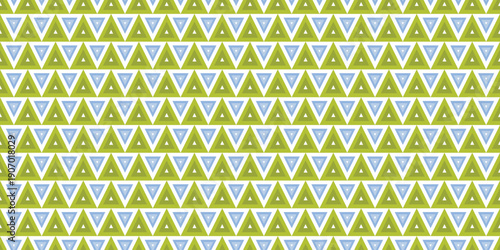 A simple, minimalist seamless surface featuring a geometric triangular pattern in shades of green and light blue. Triangle tile. Perfect for textile prints, fabric design, and modern wallpaper.