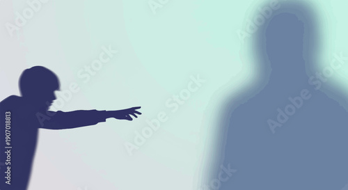Shadow person reaching out towards a larger shadow figure against a gradient background