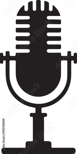 Vintage Microphone Silhouette Icon – Podcast and Audio Vector Illustration