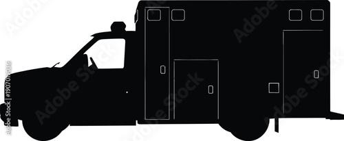 Ambulance vehicle silhouette illustration on a clean backdrop with clear lines and detailed view