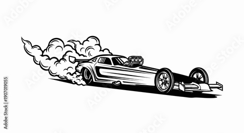 Powerful dragster spewing clouds of smoke during acceleration