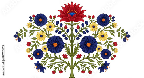 Vibrant Stylized Traditional Floral Tree Motif Elegant Botanical Design for Web Print Branding Home Decor Invitations