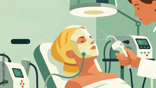 Illustration Of Facial Skin Care In A Beauty Salon, Using A Special Mask Vector Design Template