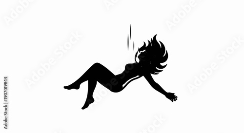 Silhouette of a woman floating with her hair spread out