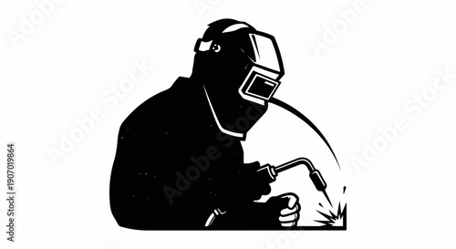 Silhouette of a welder in protective gear, creating sparks with equipment